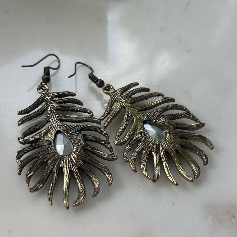 Statement Crystal Peacock Feather Statement Pierc… - image 3